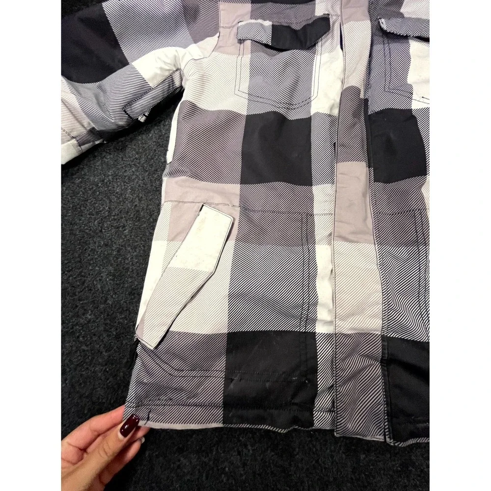 Pulse Winter Ski Jacket Youth Large 16 18 Gray Black Plaid Pockets Hooded Coat